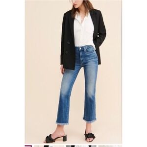 AYR Jeans The Pop Women's Blue Denim High Rise Crop Jeans Frayed Hem - long